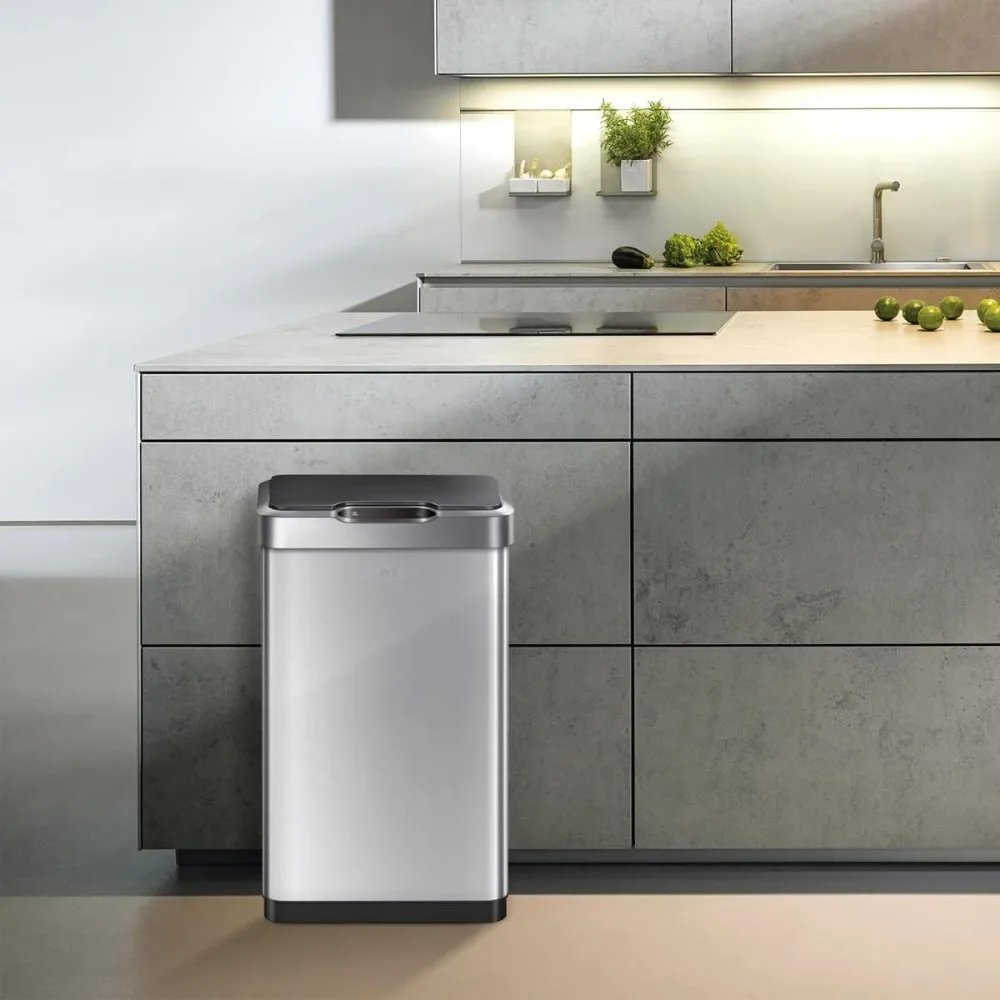 

T 50 Liter / 13.2 Gallon Touchless Rectangular Motion Sensor Trash Can, Brushed Stainless Steel Finish, Waste Bins
