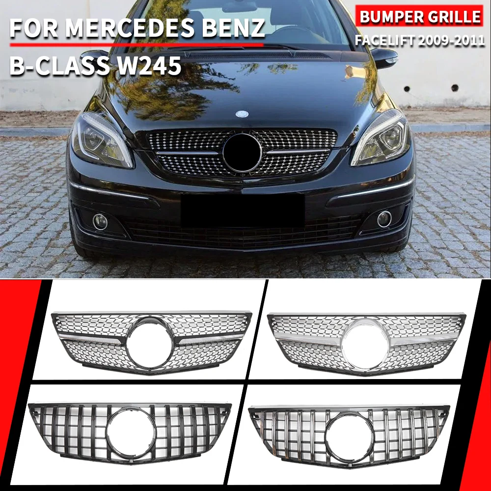 For Mercedes Benz B-Class W245 2009-2011 B160 B180 B200 B250 Chrome Black Diamonds Style Grille Black GTR Front Bumper Grille