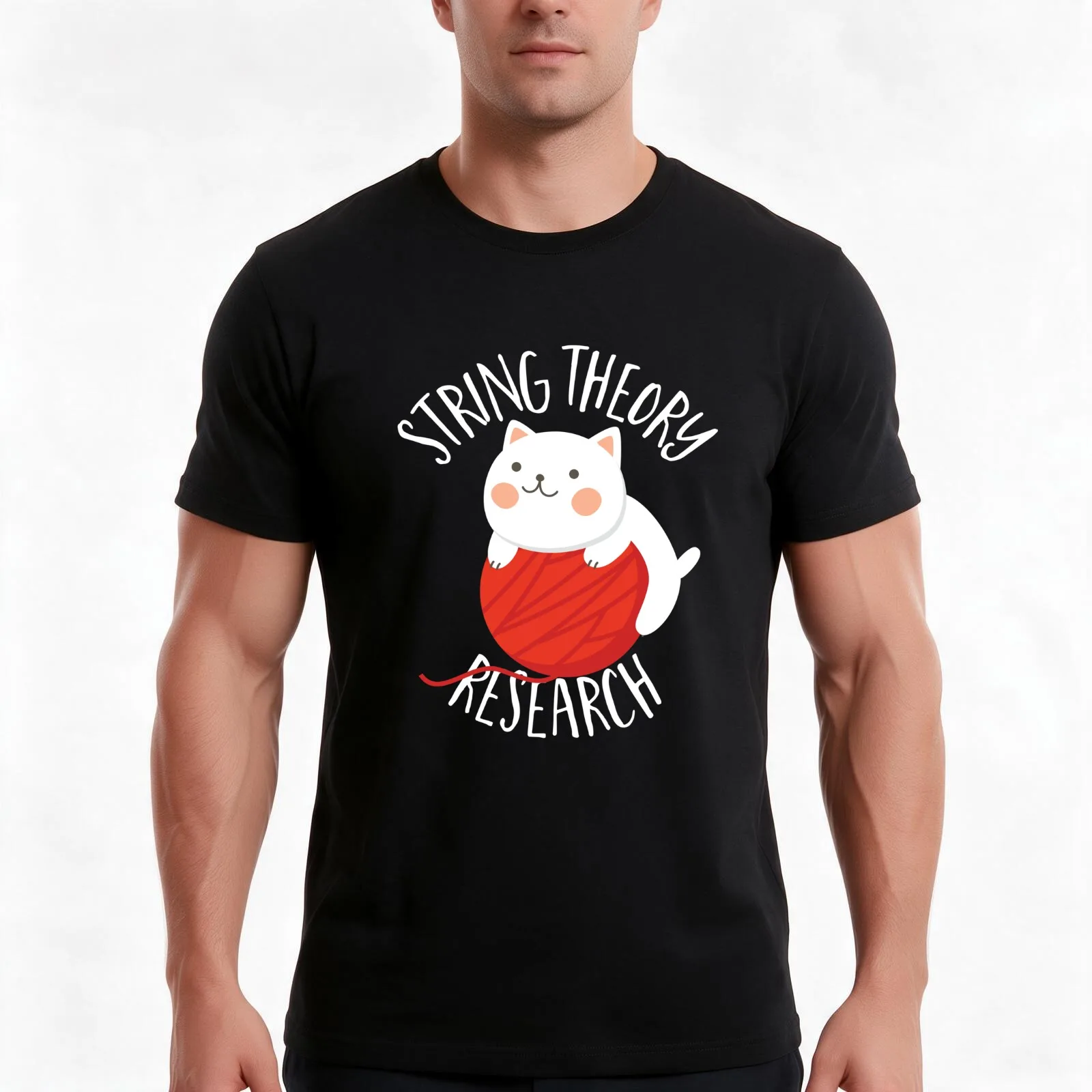String Theory Research Cute Cat T-Shirt Summer Casual Cotton Tee Oversized Streetwear Tops Vintage Graphic Print 100% Cotton