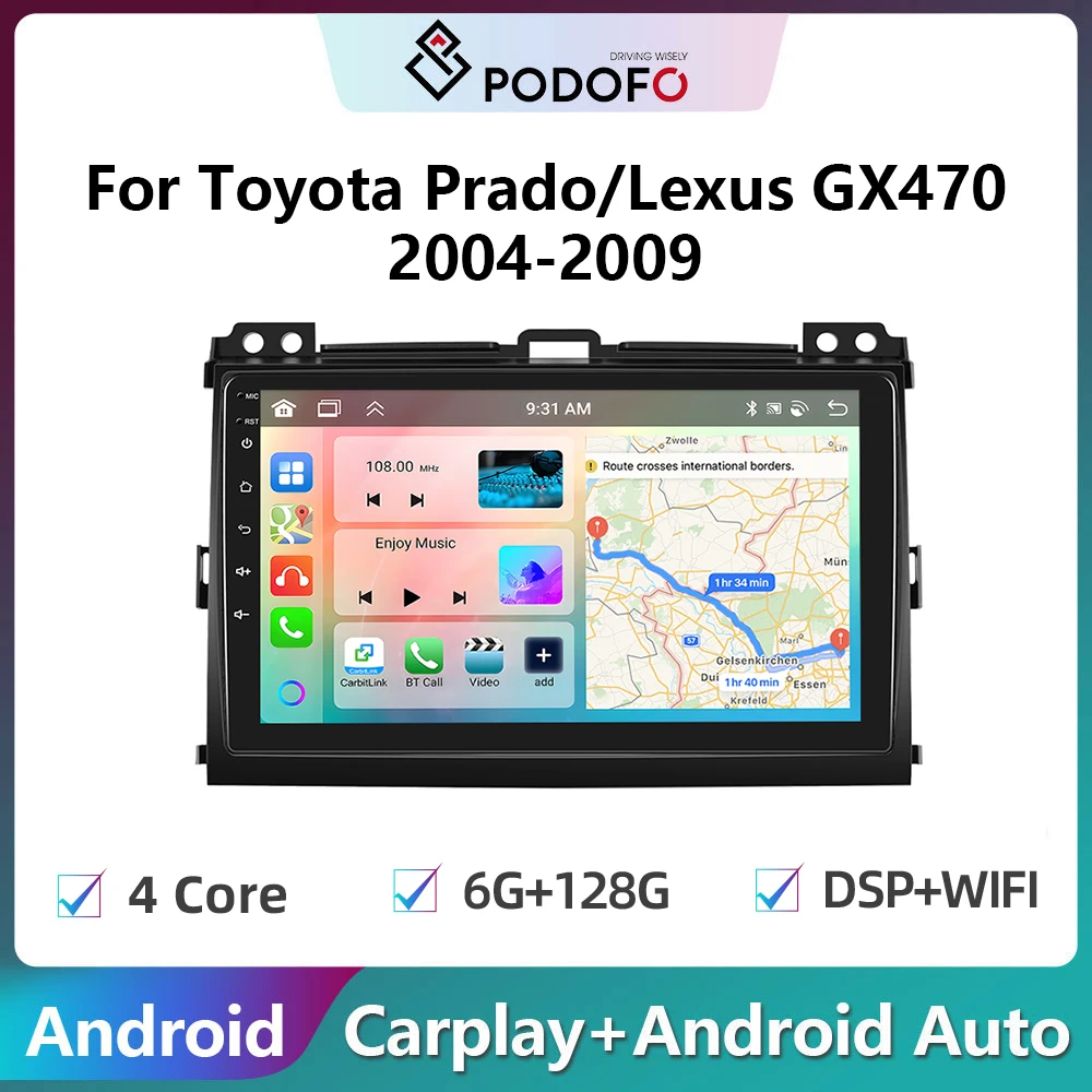 

Podofo Android Car Radio Multimidia Video Player For Toyota Land Cruiser Prado 120 2004-2009 GPS Navigation Carplay Auto Stereo