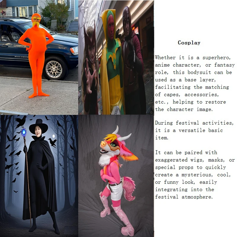 Ensnovo Womens Zentai 의상 성인 오픈 페이스 전신 스판덱스 나일론 스타킹 블랙 젠타이 코스프레 의상 바디 슈트