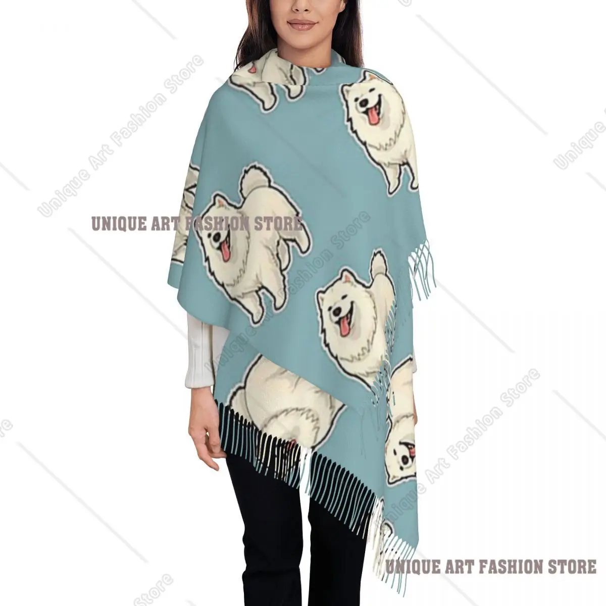 

Самоедский дизайн для любителей собак, шарф, шарфы с кисточками, женские мягкие теплые шали и накидки, большая осенне-зимняя шаль
