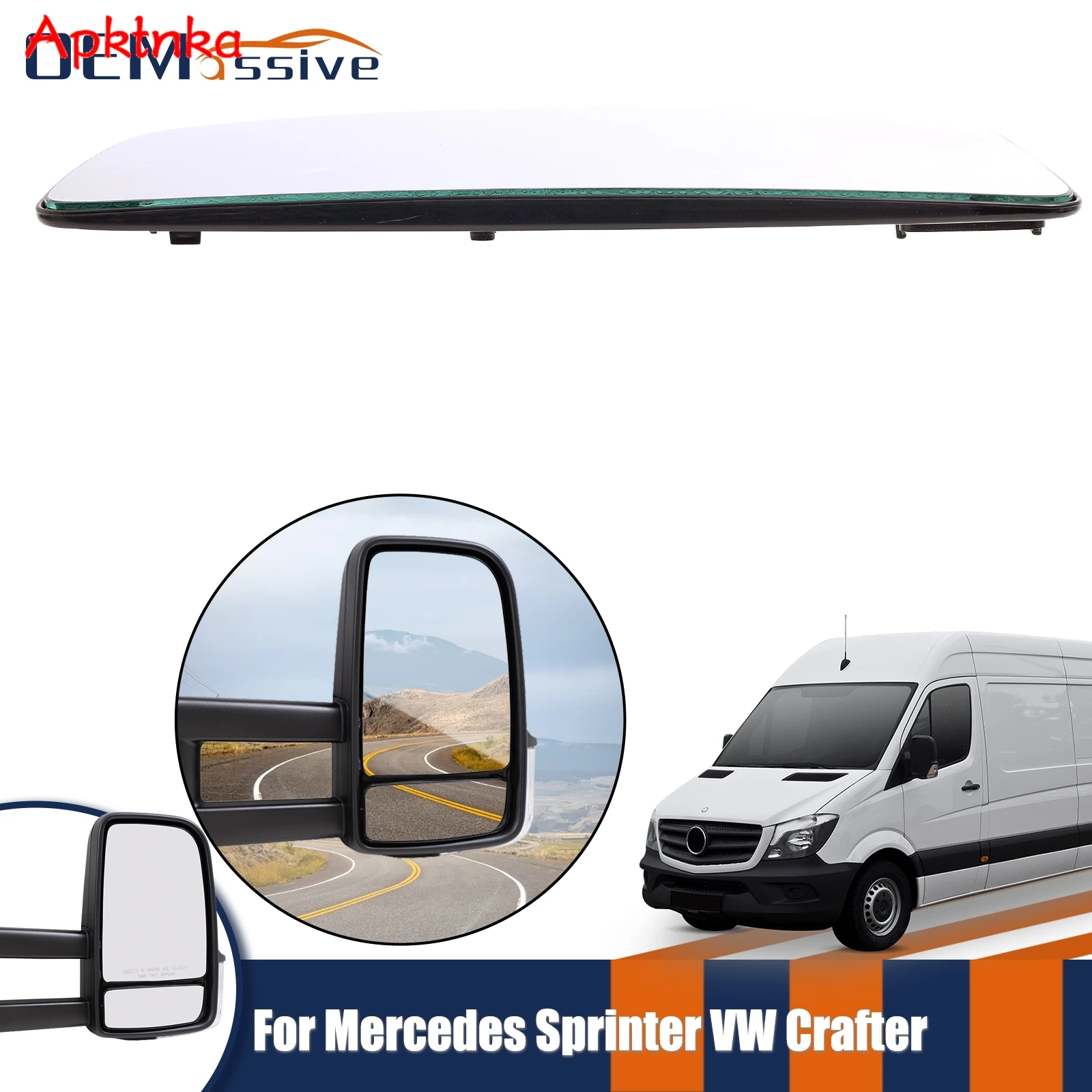 For Mercedes Benz Sprinter 2006 - 2018  Left Side Wing Mirror Glass Upper Convex  push-in Push On Rearview Van large glass white