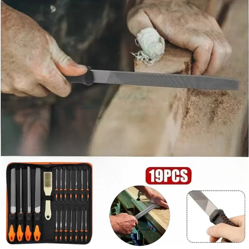 

19 шт., металлическая сумка для напильников, набор напильников из кованой легированной стали, прецизионная деревянная ручка, рашпиль, инструменты для напильников для металлообработки, ручные напильники