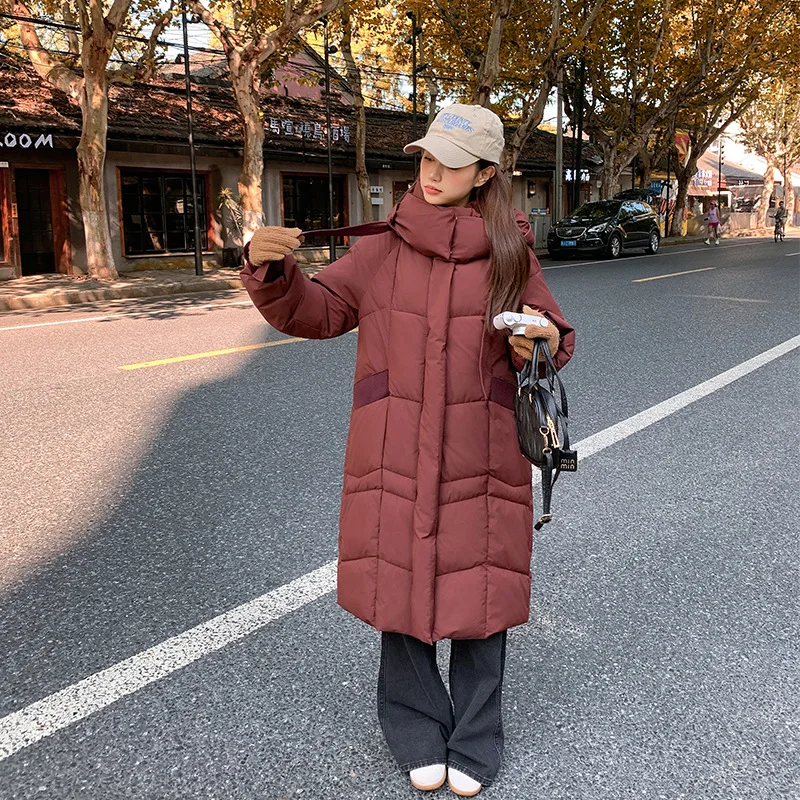 Women Long Parkas Coats Solid Jacket Hooded Drawstring Zipper Pocket Long Sleeve Loose Fit Casual Office Lady 2025 Autumn Winter