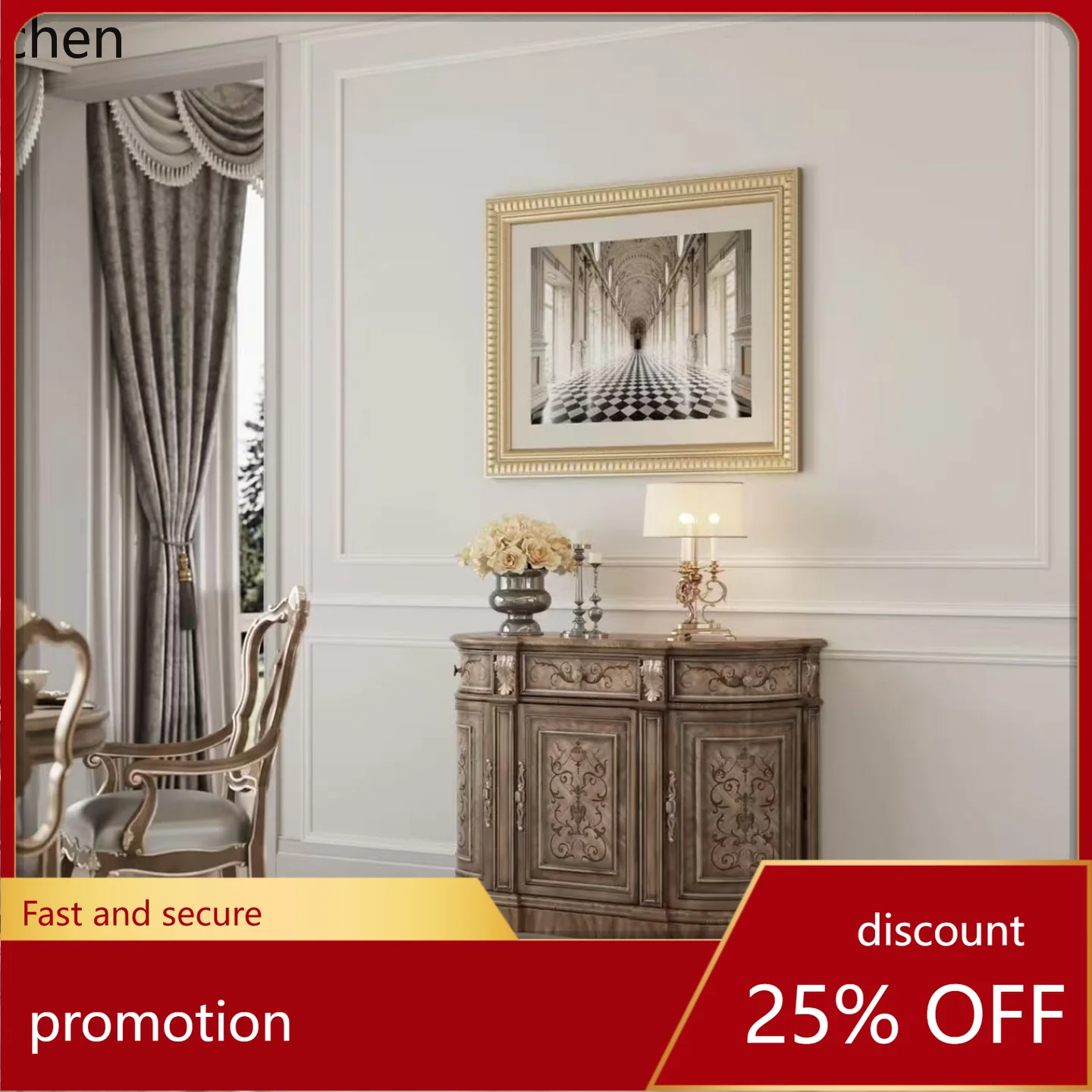 ZML Solid Wood Hallway Sideboard Cabinet Living Room Wall Storage Cabinet Vintage Carved Entrance Cabinet