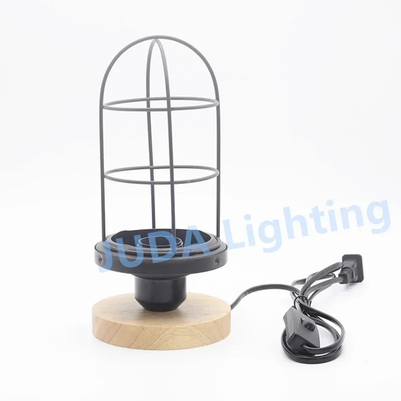 

E27 socket lamp holder with wood wooden base and iron desk lamp Minimalistic retro vintage table light ins popular lamp