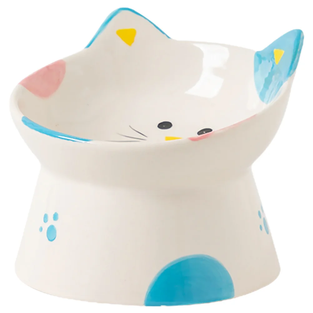 

Ceramic Elevated Cat Bowl Kitten Feeding Neck Protection Shallow Wide Design Easy Clean Wear Resistant Practical Gift Daily Use