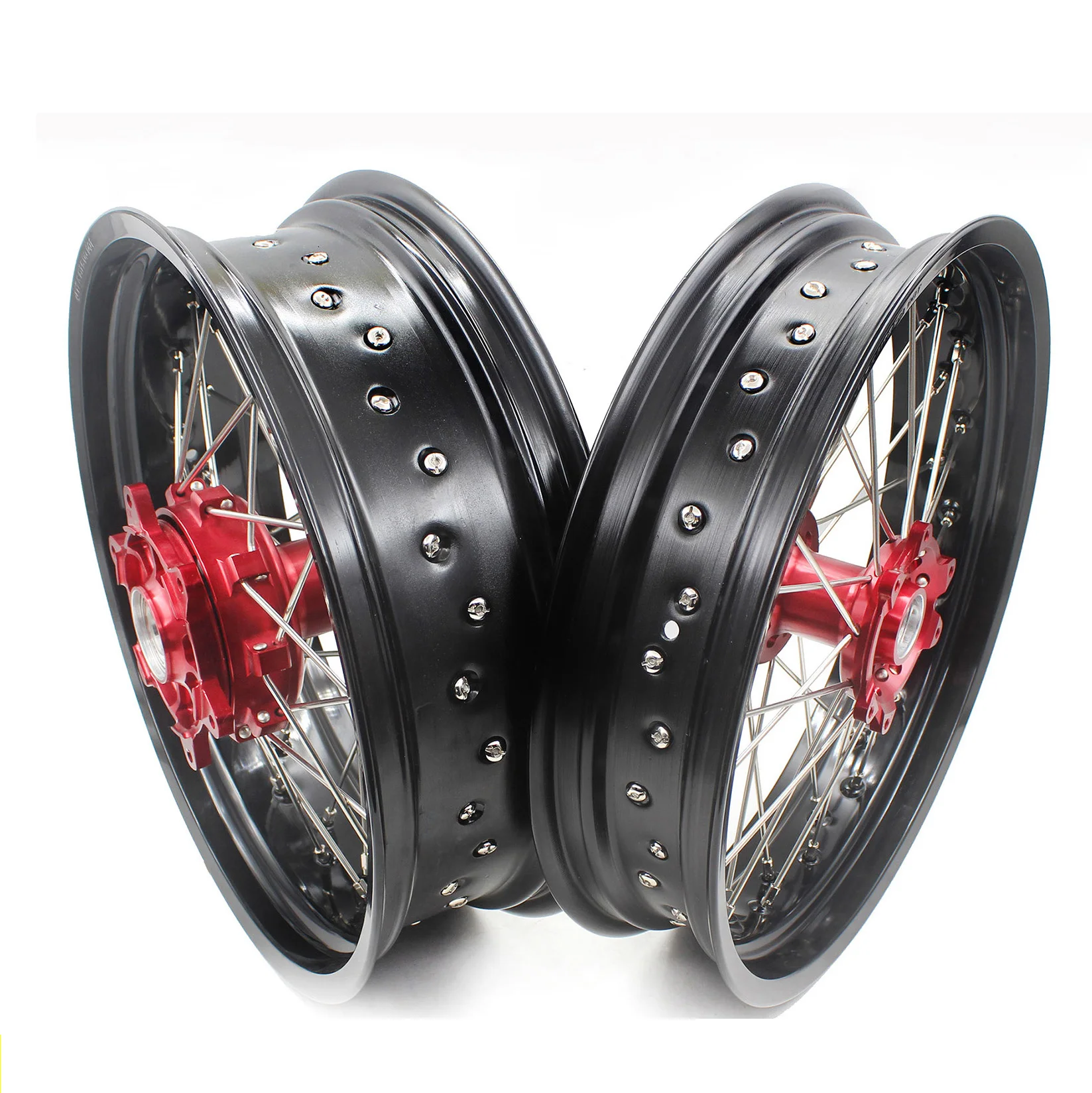 

【2025】 17 Inch Front Rear Supermoto Cush Drive Wheels Rims Fit CRF250R 2004-2013 CRF450R 2002-2012 Red Hub Black Rim