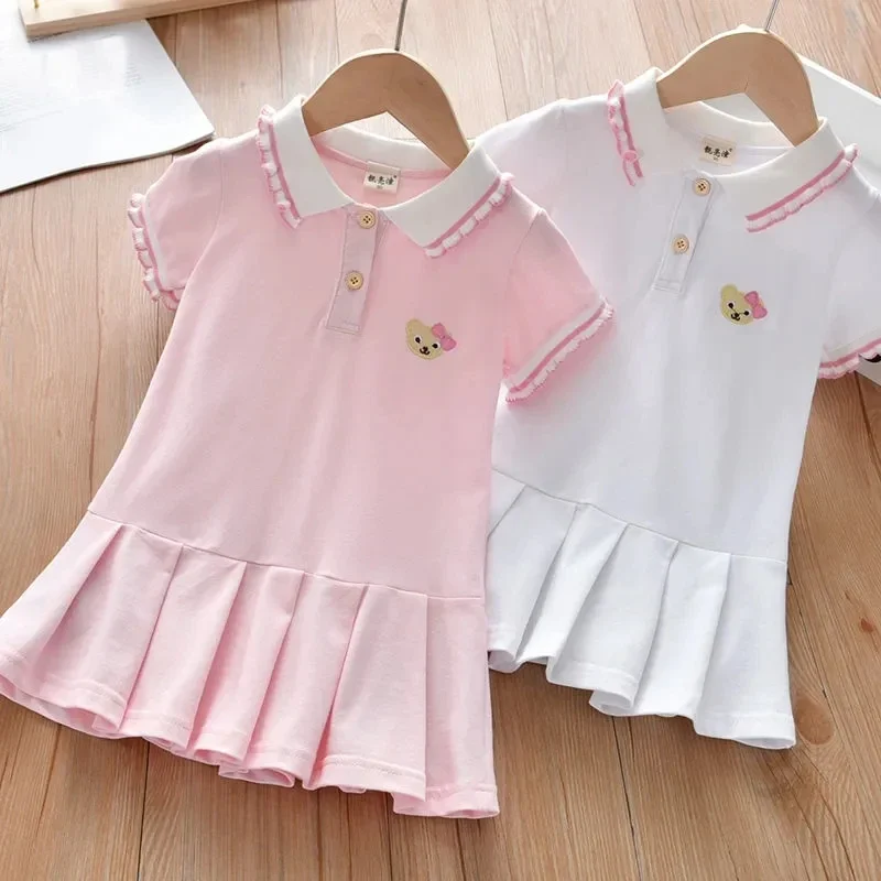 

Girls Baby Dress Summer New Children's Polo Lapel Dress Little Girl Sports Pleated Skirt Princess Dress 2 4 6Y