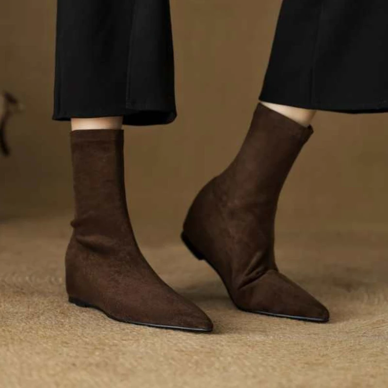 

Pointed Toe Ankle Boots Women Suede Flats Shoes Elegant 2025 Witner New Designer Trend Snow Boots Sexy Party Woman Botas Mujer