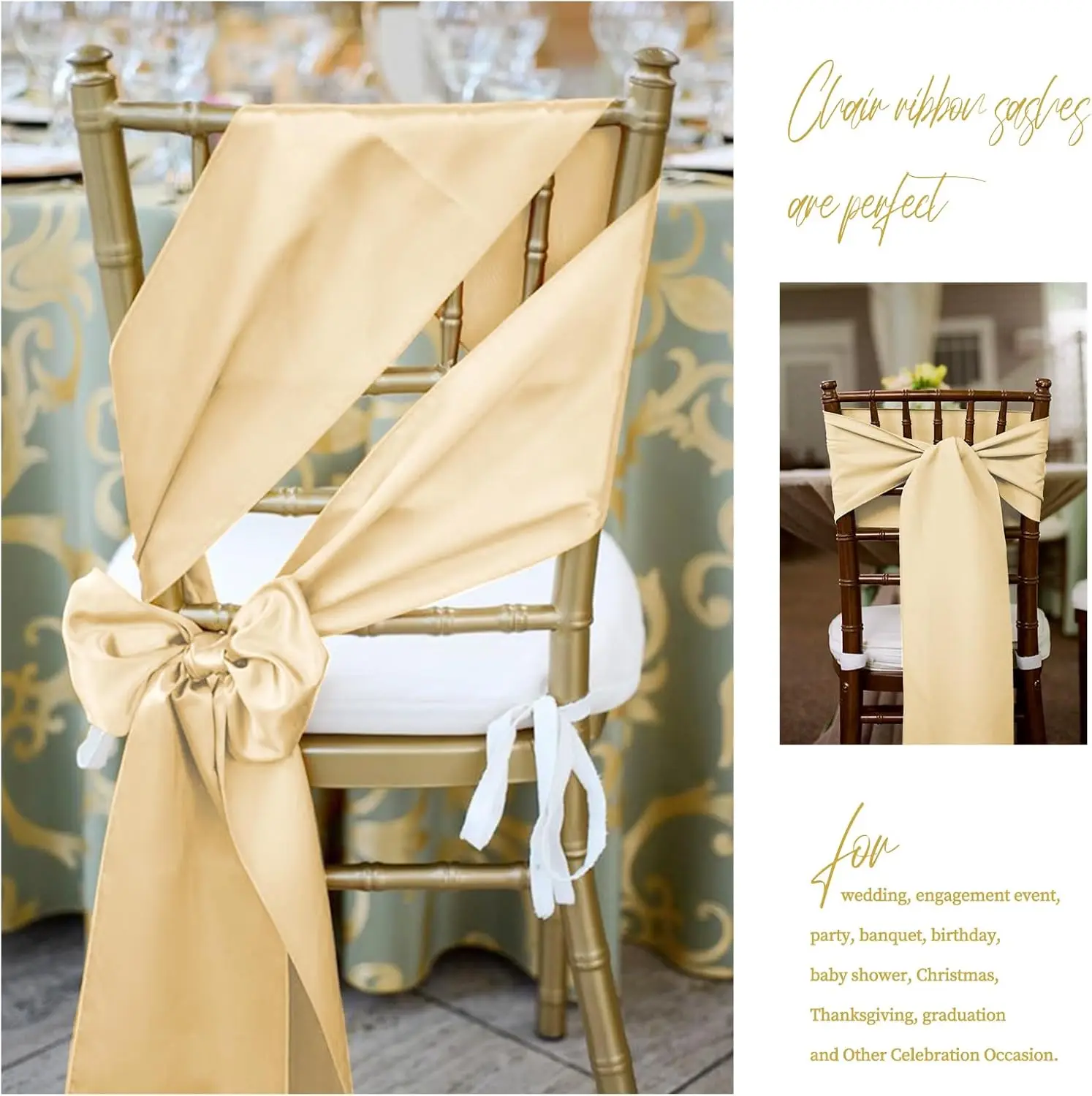 Wholesale 10/50pcs Satin Chair Sashes Bow Wedding Chair Knot Ribbon Ties For Party Event Hotel Banquet Supplies Home Decorations