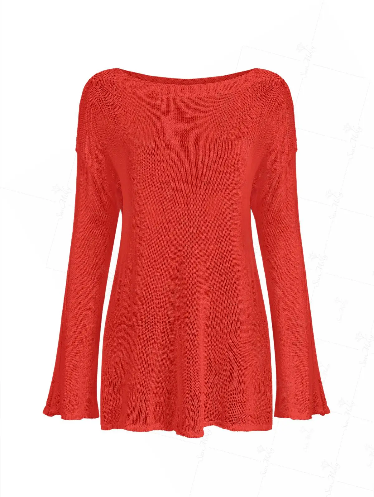 เสื้อคลุมชายหาดแขนยาวสีพื้น ดีไซน์ผ่าข้าง สไตล์สวมหัว สำหรับผู้หญิง แฟชั่นลำลอง ชุดคลุมชายหาด