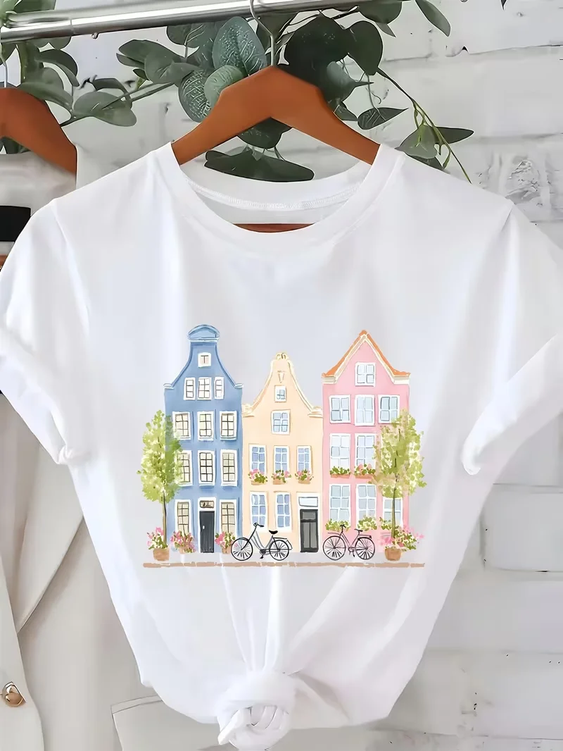 Women's T-Shirt with London Big Ben Red Bus British Landmarks Graphic, Casual Crew Neck Short Sleeve, UK Travel Casual Daily Top