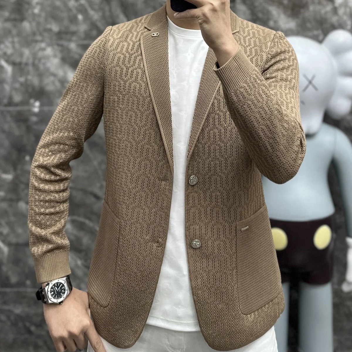 Spring Summer Knitted Mens Blazers Casual Suit Fashion Versatile Business European Luxury High Grade Handsome Jacket Men Clothes