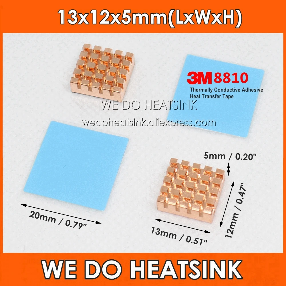 Copper 13x12x5mm Heatsink 13*12*5mm Radiator Cooler RHS-03 With 3M 8810 Thermally Conductive Adhesive Heat Transfer Tape