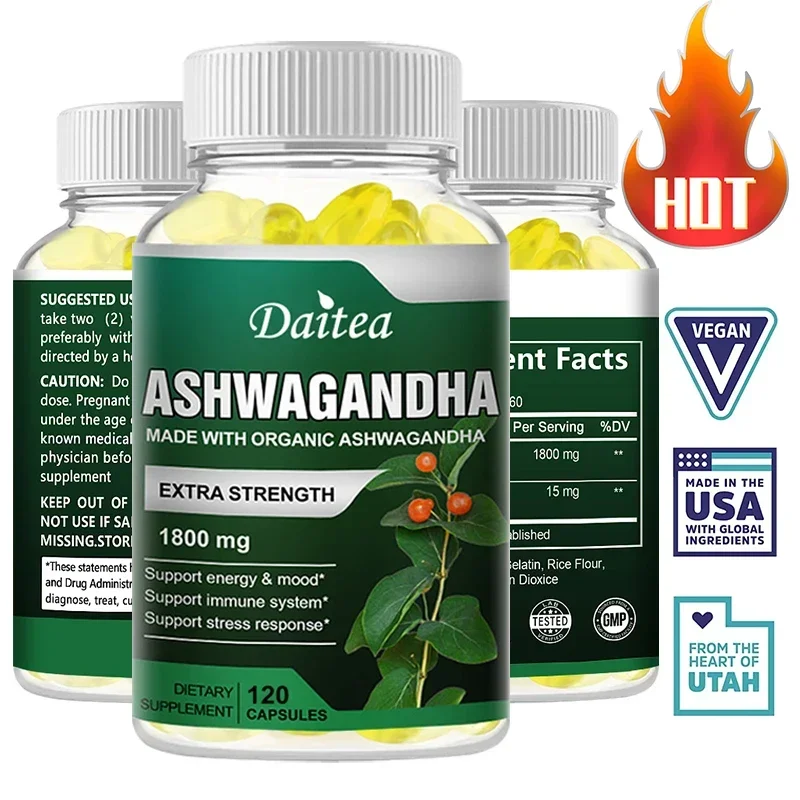 Ashwagandha Supplement, Natural Mood, Stress Relief, Immunity, High Strength Ashwagandha Root Extract, Vegetarian Capsules