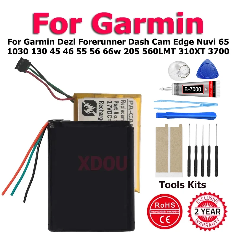 XDOU New 361-00051-02 Battery For Garmin Dezl Forerunner Dash Cam Edge Nuvi 65 1030 130 45 46 55 56 66w 205 560LMT 310XT 3700