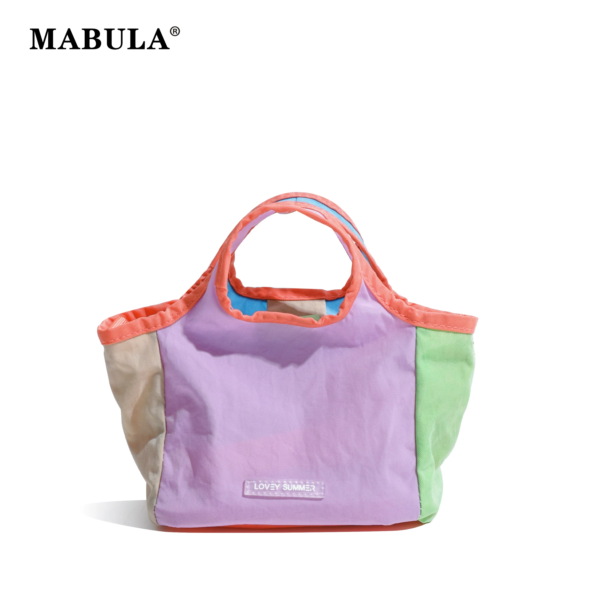 

MABULA Colorful Nylon Woman Tote Handbag Patchwork Grocery Fashion Shoulder Handbags for Travel Fashion Phone Purse Commuter