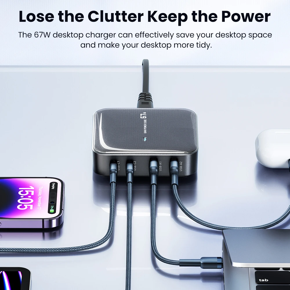 Toocki 67w GaN Desktop Charger For Xiaomi iPhone 15 Oneplus Samsung Huawei Dual USB A+Type C PD Fast Charging Cellphones Adapter image 5