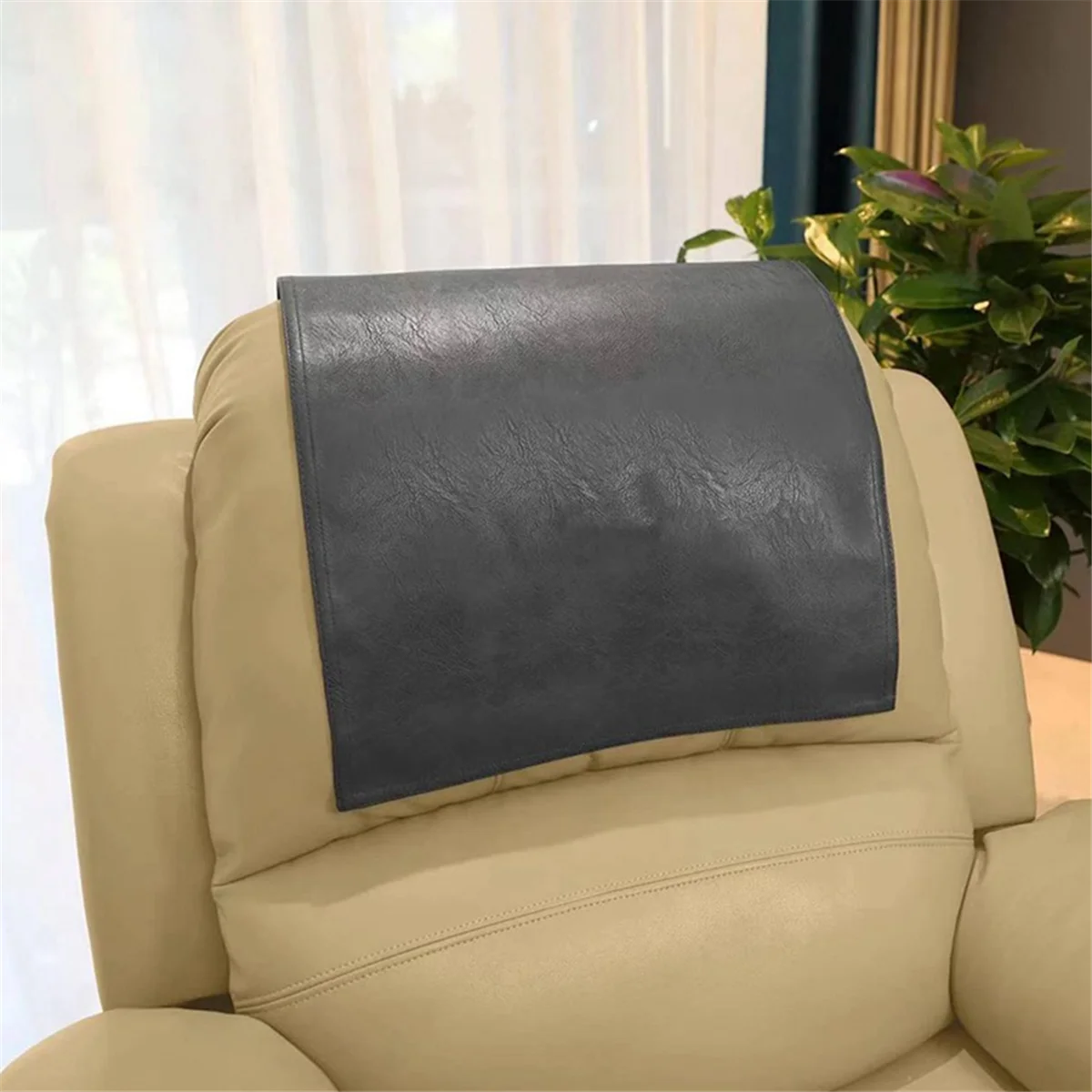 Non-Slip Faux Leather Headrest Protector for Recliner Chair,Headrest Cover for Furniture Slipcovers Cover Black