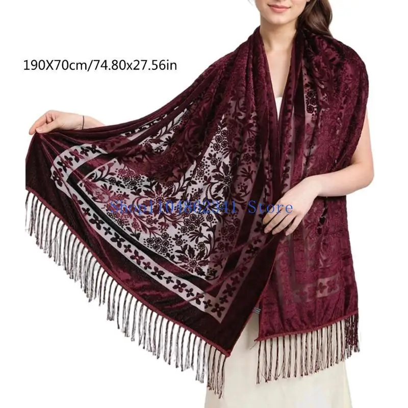 5ASD Long Long Tassels Women's Shawr Neck Wrap Wrap Engant Teric Chinese Dress Shawl وشاح لشال لمناسبة خاصة