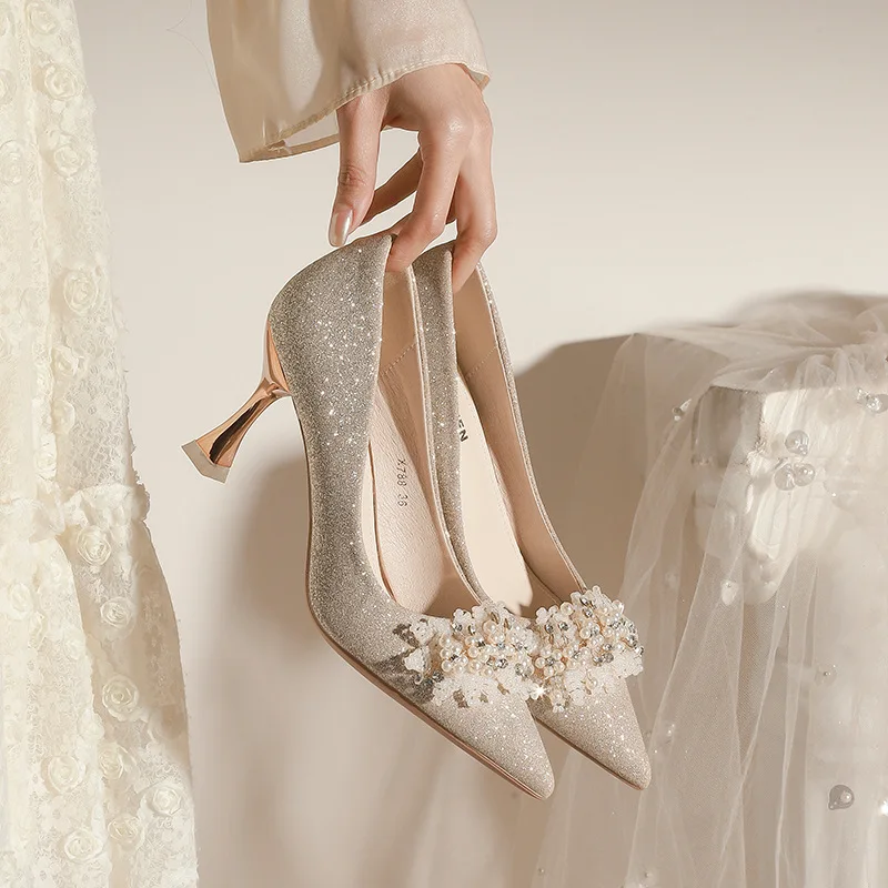 

Luxury Shoes for Women Hosting Stage Evening Dress Shoes Women Designer High Heel Sandals Dress Pointed High Heel Bridal Shoes