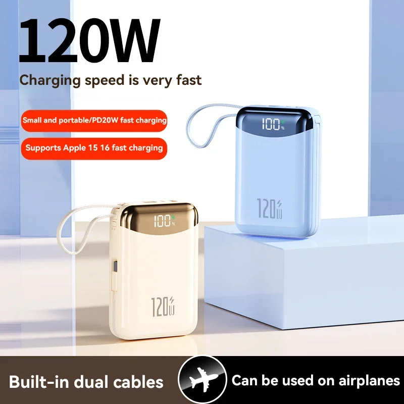 

120W Fast Charging Power Bank 20000mAh Portable External Battery Comes with 2 Lines for IPhone Xiaomi Huawei New