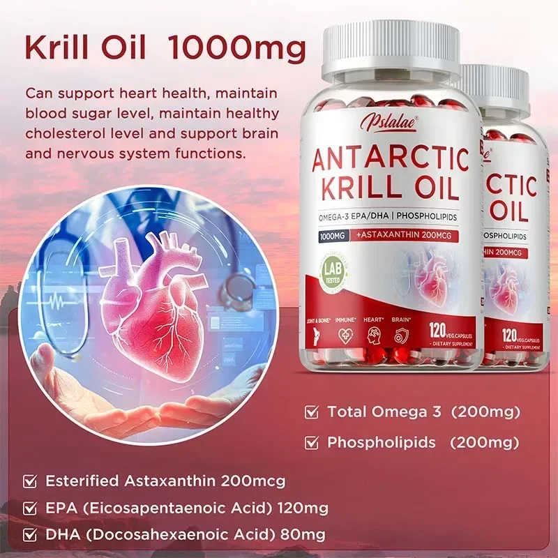 

Antarctic Krill Oil Capsules - for Joint, Brain, Immune and Cardiac, Cardiovascular Health, Promote Blood CirculationSupplement