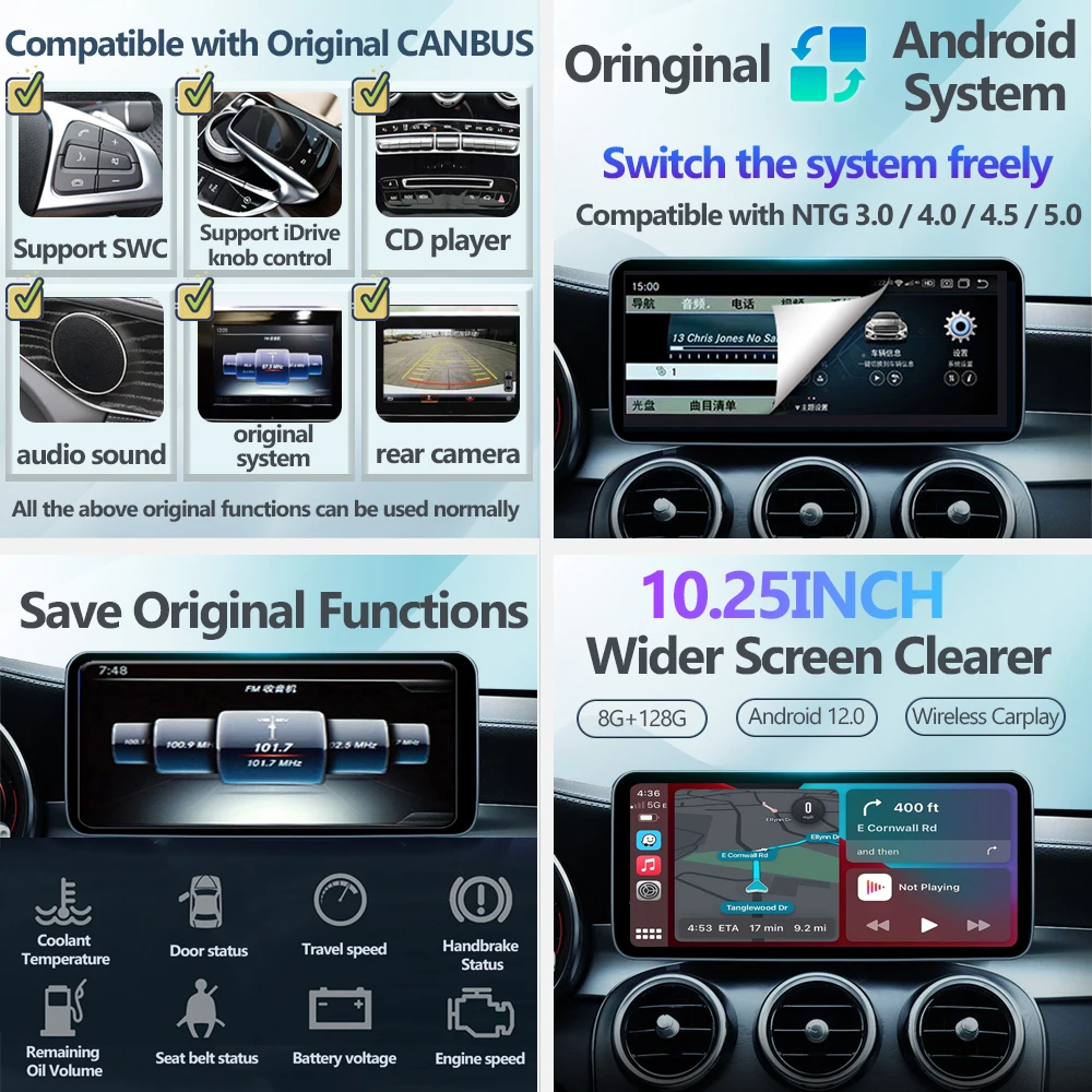 For Benz C GLC W205 X253 W446 2015-2018 Android Touch Screen 10.25 Inch Car Accessories Monitor Multimedia Radio Player Carplay