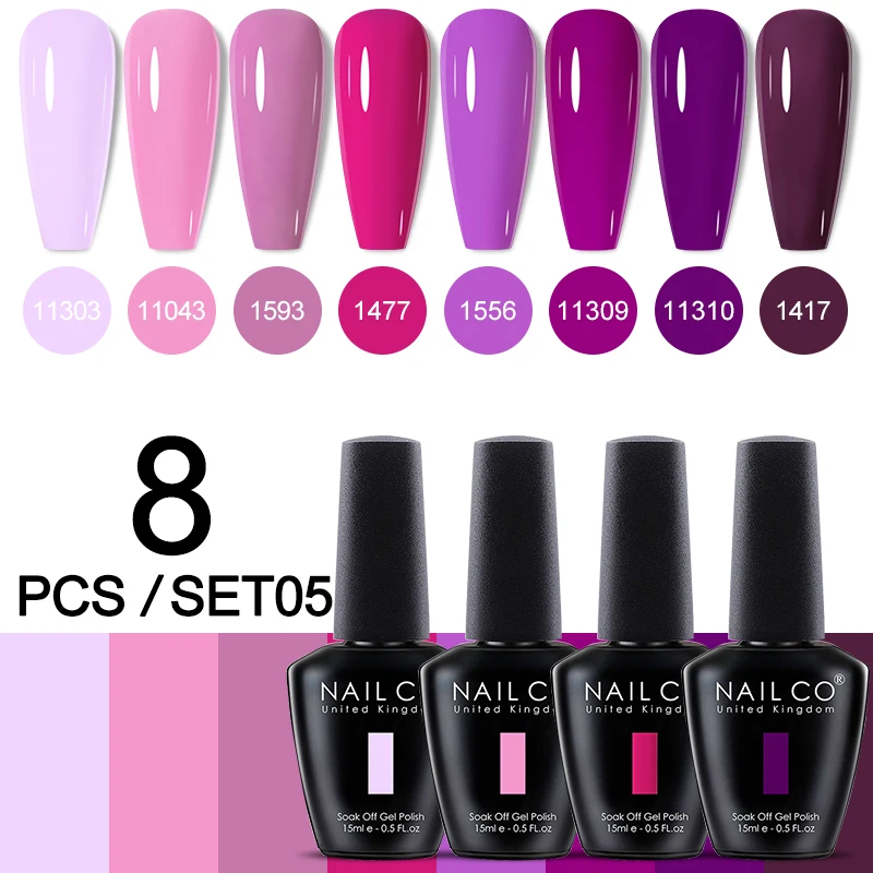 NAILCO 15ml 8pcs Gel Nail Polish Set UV Gel Nail Art Manicure DIY Professionals Vernis Seli Permanent Gel Nail Polish 15ml Kit