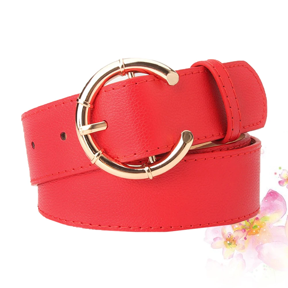 

106Cm 3.4Cm Wide Pu Waist Belt For Women Round Pin Buckle Belt Solid Girdle Fashion Accessory Matching Jeans Trousers