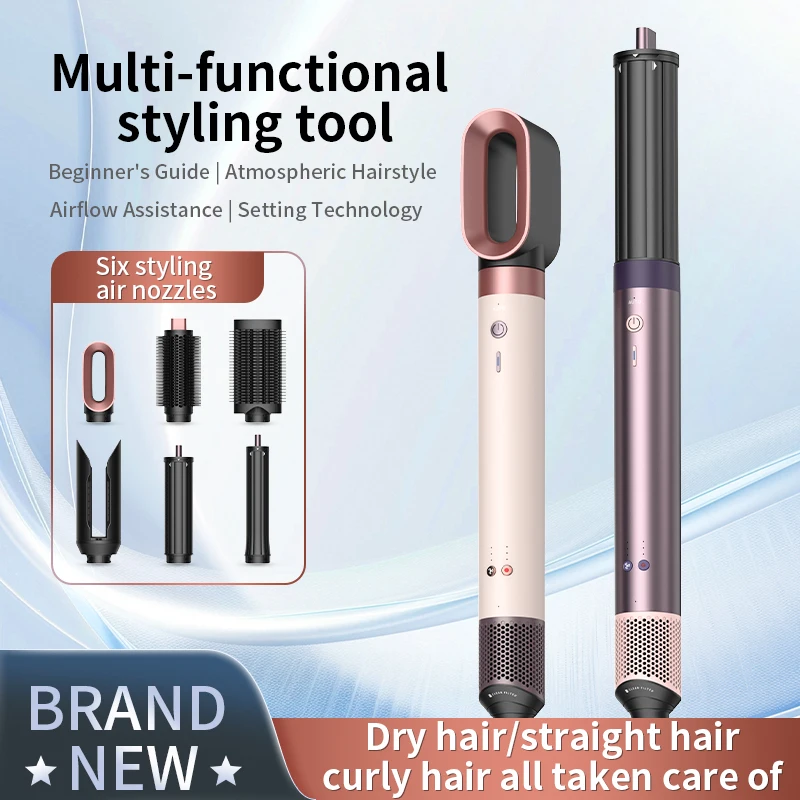 Secador de pelo profesional multifuncional 6 en 1 de 1700W con aire caliente y frío, cepillo, rizador, alisador, calidad de salón, secado rápido