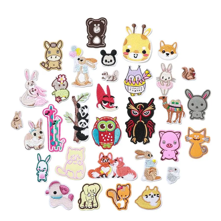 1 pc Embroidered Kids Clothing Patches Cartoon Dog Cat Panda Rabbit Owl Bagde Iron On Animal Applique Jeans Jackets Bags Badge