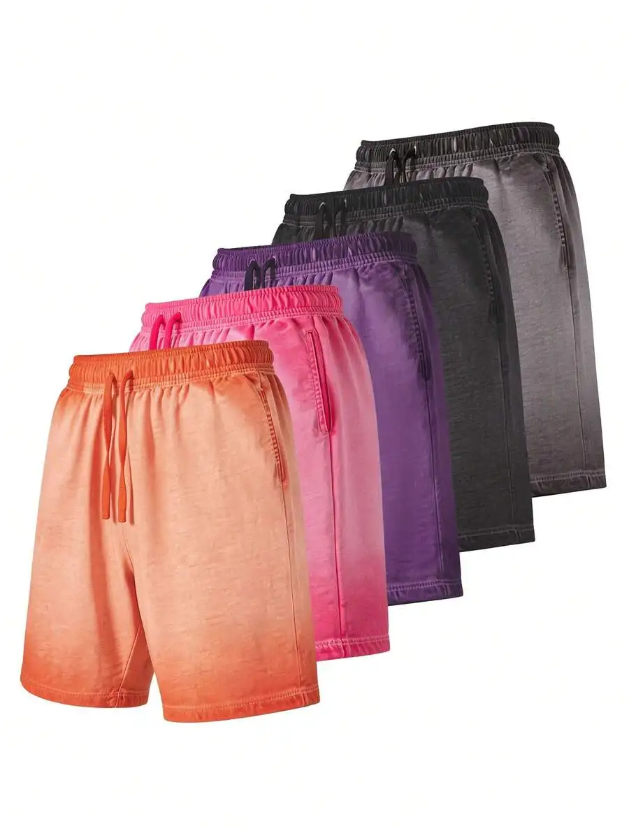 Mens Summer Dual Gradient Casual Shorts Knit Distressed Loose Knee-Length Fit