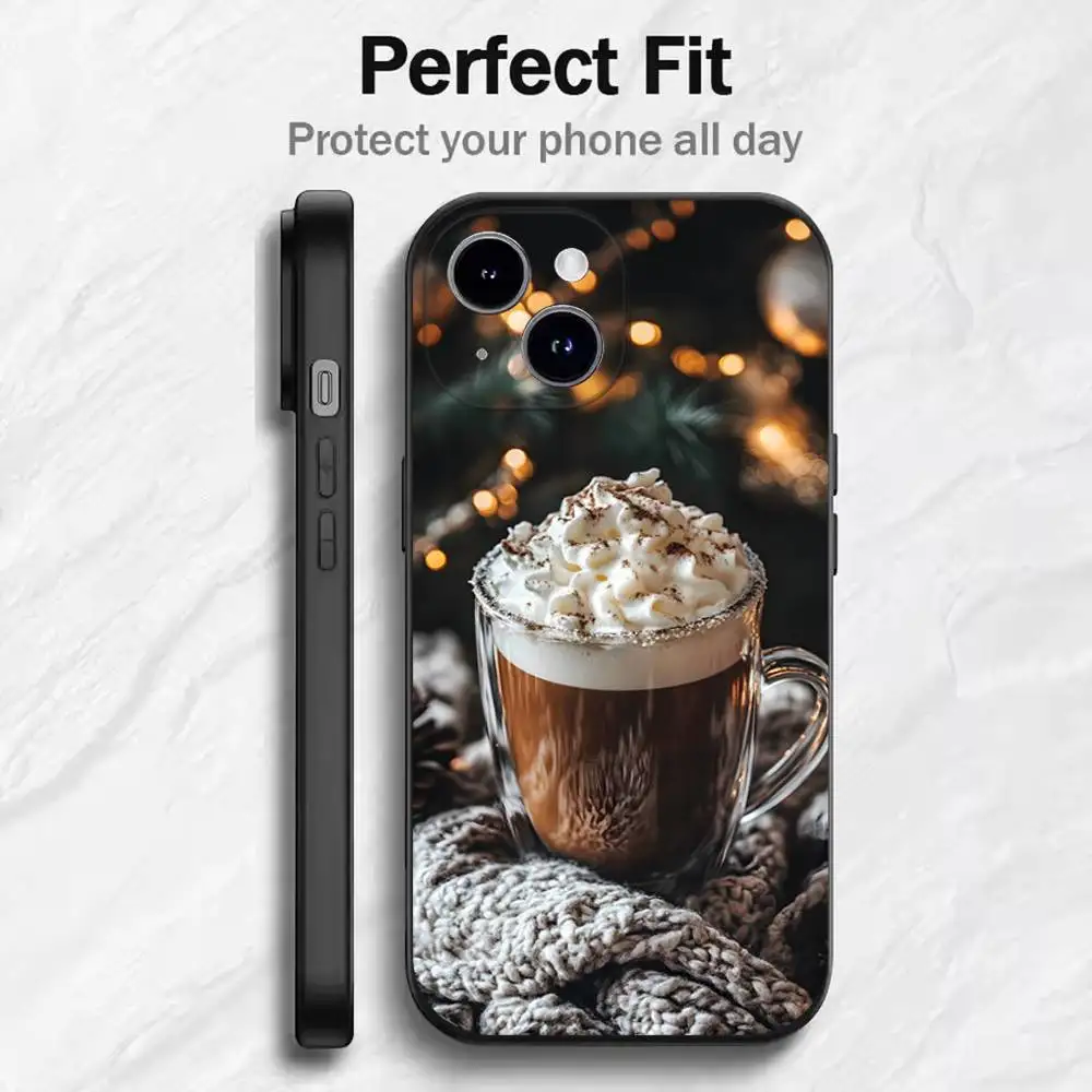 เคสโทรศัพท์ลายคริสต์มาส ลายกาแฟ สำหรับ iPhone รุ่น 17 16 15 14 13 12 11 Mini XS XR X 6S 6 Pro Max Plus สีดำ แบบนิ่ม