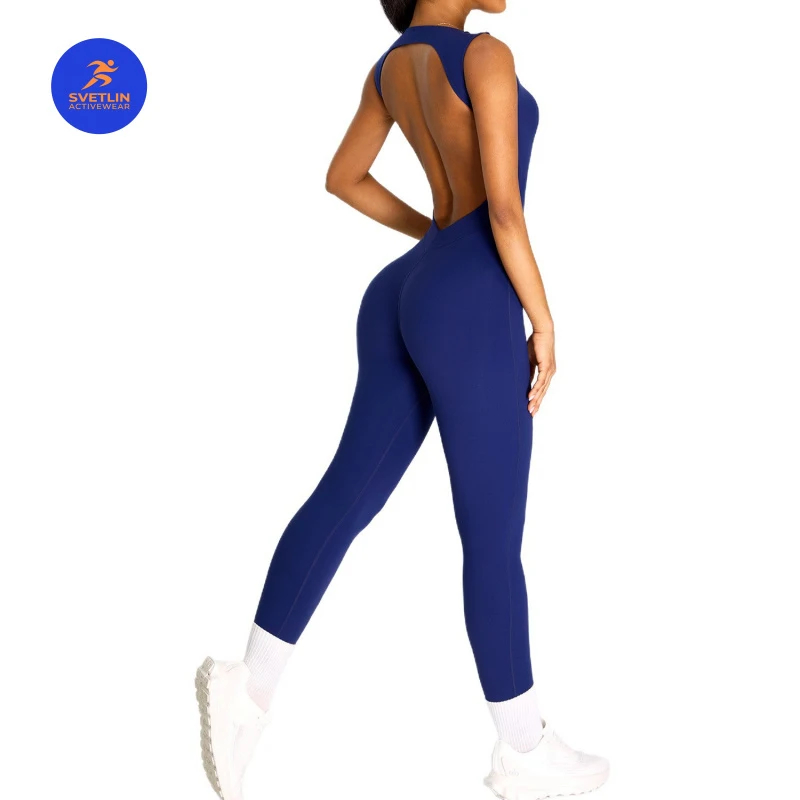 SVETLIN EU US Size High Quality Bodysuit Active Sexy Backless Casual Pilates Yoga Sports Gym Fitness Jumpsuit for Women