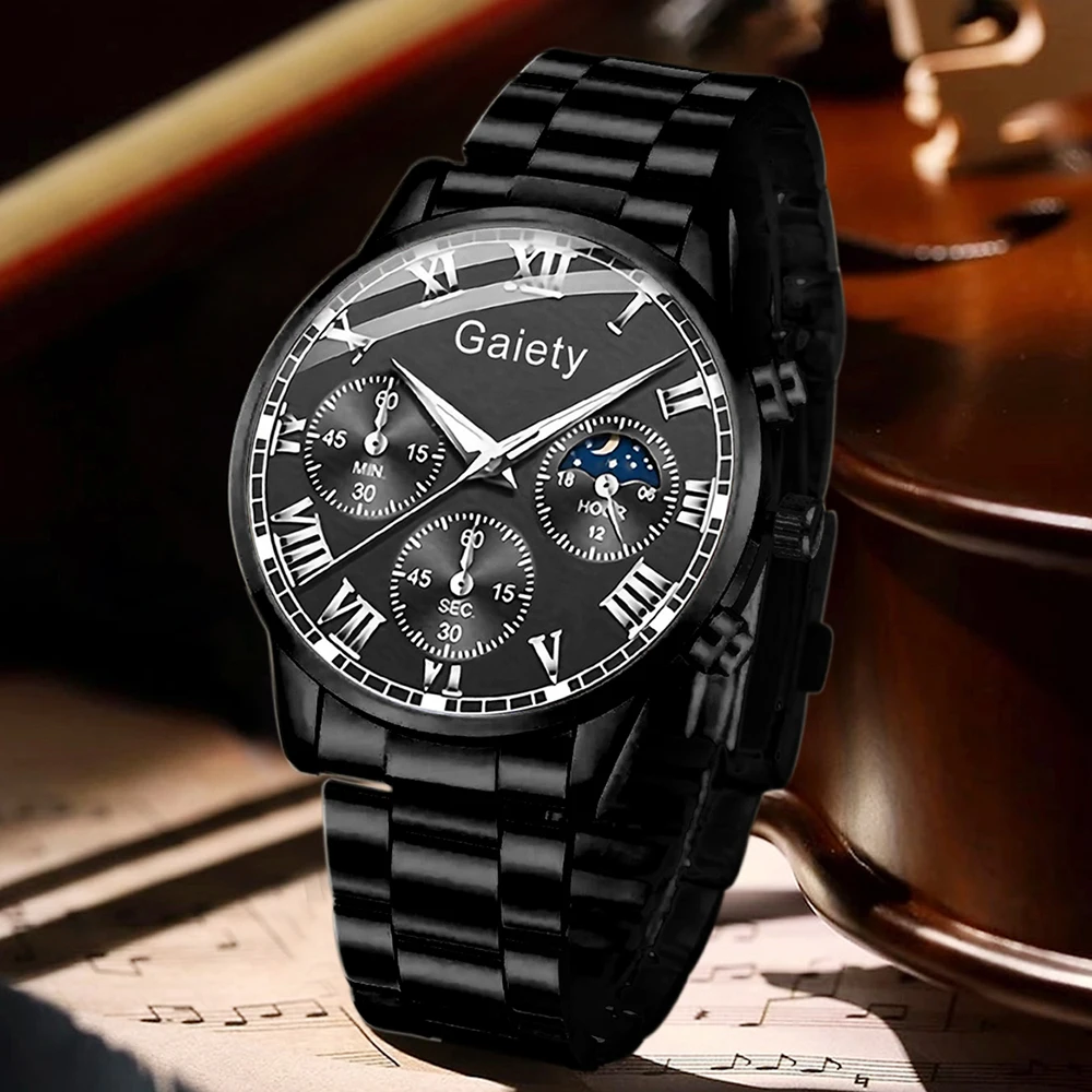 طقم ساعات رجالية مكون من 4 قطع، ساعة كوارتز بمقياس رقمي روماني، مناسبة للملابس اليومية، هدية مثالية #2