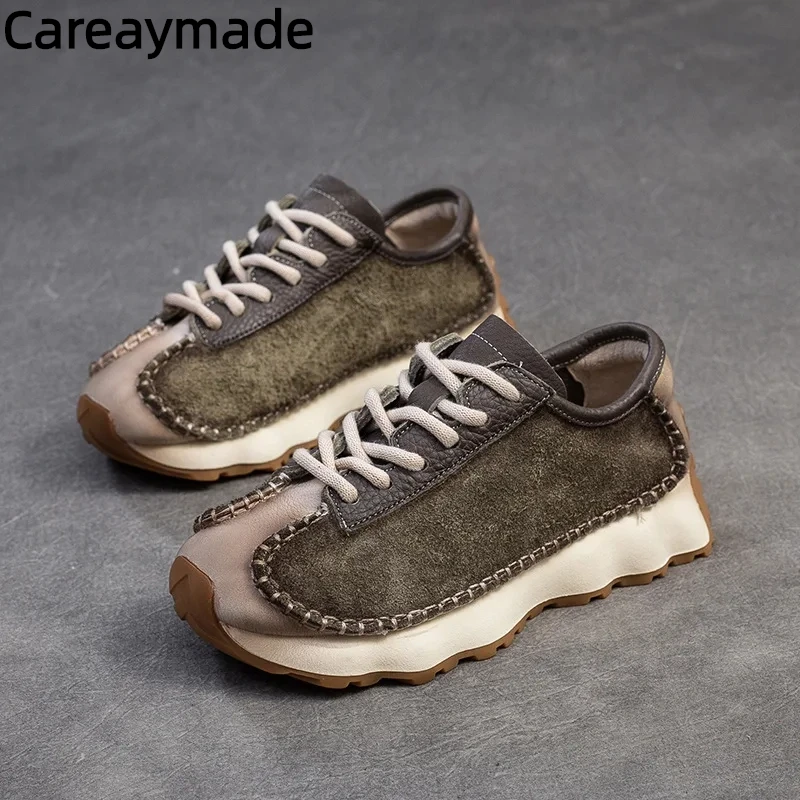 

Careaymade-замшевая коровья натуральная кожа, разноцветная элегантная обувь для девочек, вулканизированная танкетка на платформе, лето, женская весна-осень, удобная мода
