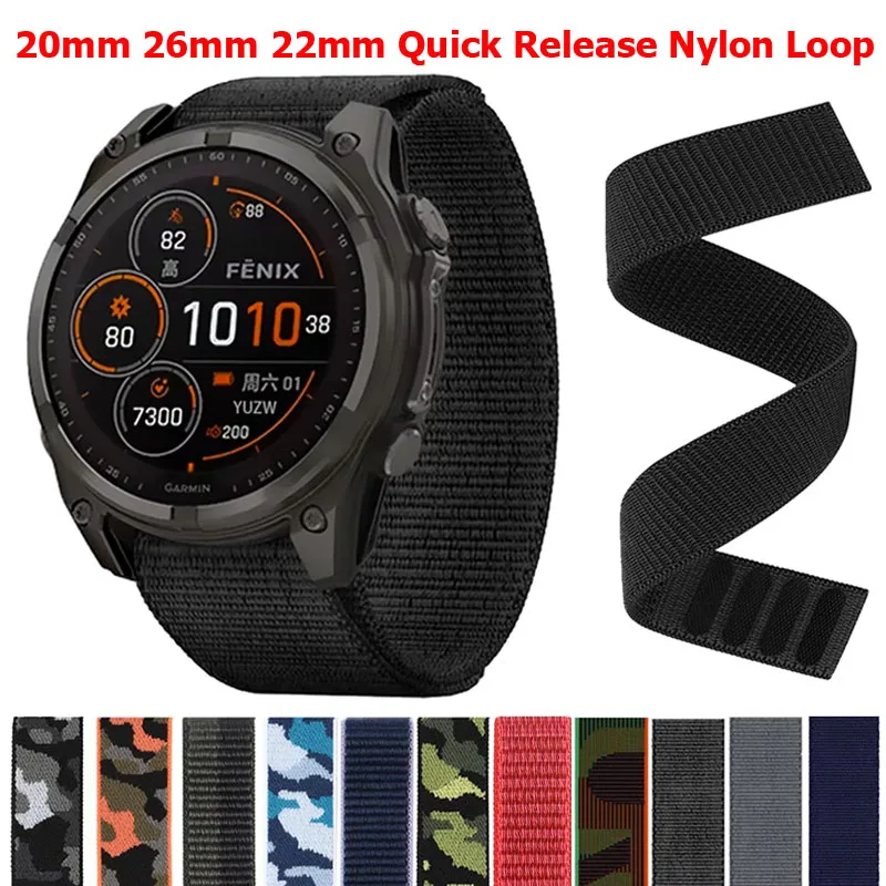 20 مللي متر 26 مللي متر 22 مللي متر حزام ل Garmin Fenix E 8 47 مللي متر 51 مللي متر 7 7X Pro/Enduro 3 2/Epix الإفراج السريع سوار هوك حلقة النايلون الرياضة الفرقة