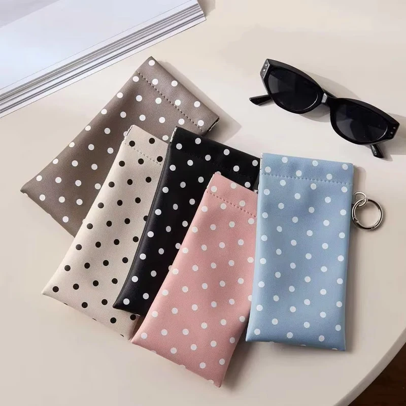 Eyeglasses Case Stylish Polka Dot Auto-close Glasses Bag With Cleaning Cloth Sunglasses Pouch Portable Hanging Card Holder