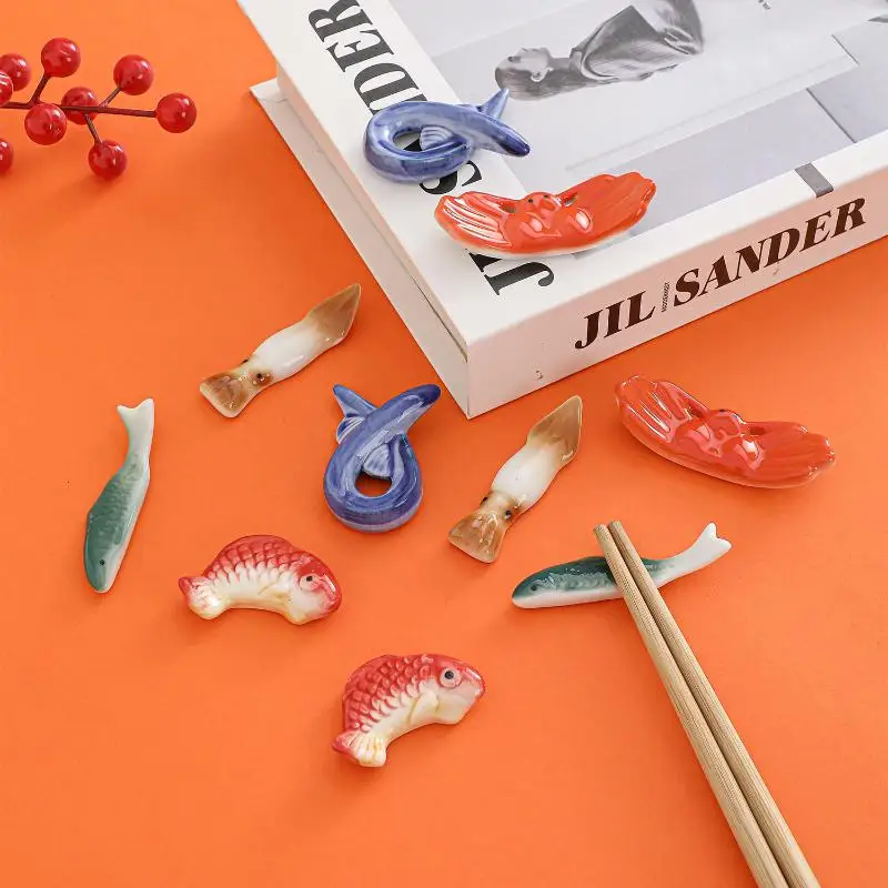 Fish Shape Ceramic Chopsticks Holder Scratch Resistant Spoon Fork Rest Smooth Surface Sushi Rack for Daily Home Use