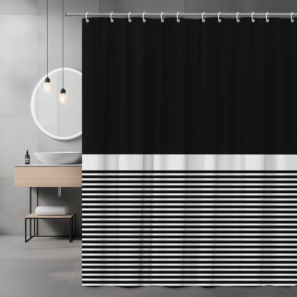 

Современная занавеска для душа в черно-белую полоску, минималистичный дизайн, смелый контрастный геометрический декор для ванной комнаты, водонепроницаемый, нетоксичный