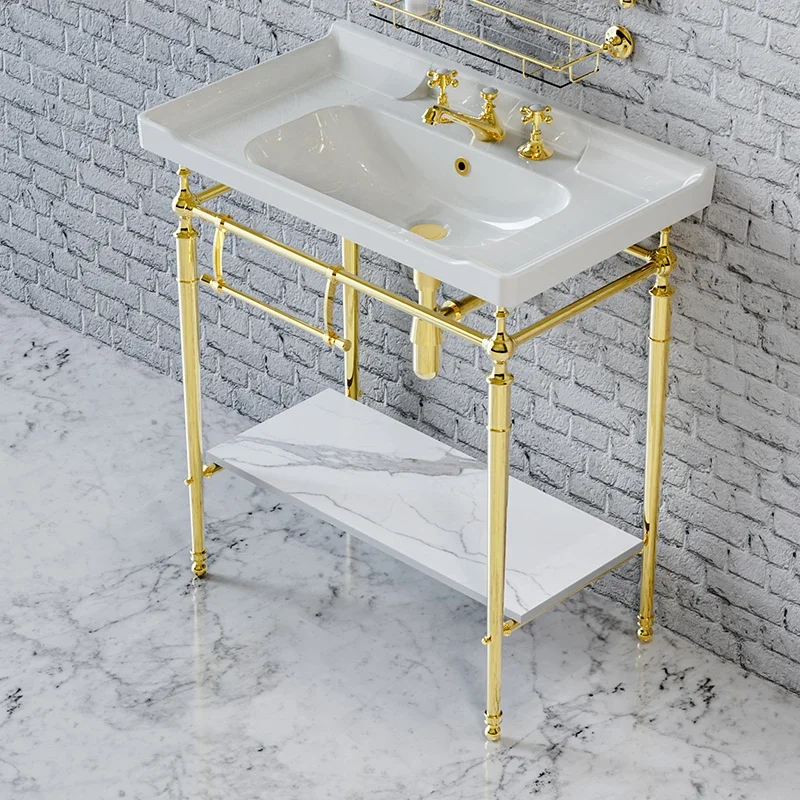 Four legged brass zirconium gold washbasin bracket size bathroom cabinet combination