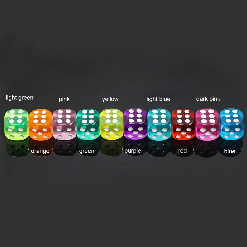 Acrylic 14mm Dice Set 10 Pieces D6 Dice- Perfect for Club/Party/Family Group Games and Activities