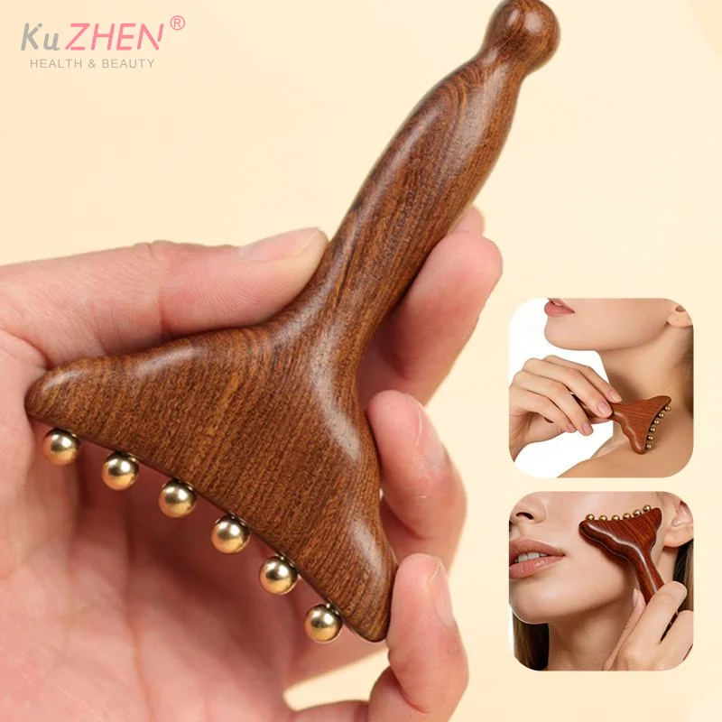Brass Gua Sha Meridian Body Massager Sandalwood Skin Scraping Meridian Lymphatic Muscle Relief Massage Copper Guasha Board