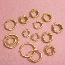 Minimalist Round Twisted Hoop Earrings for Women Classic Gold Color Metal Twined Circle Ear Buckles Statement Jewelry Party