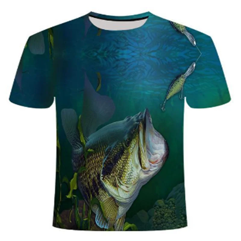 2022 Men\'s Fishing T-shirt Trendy Summer Fish Outdoor T-shirt Men 3D Cool Printed Fishing Men\'s Short Top Casual