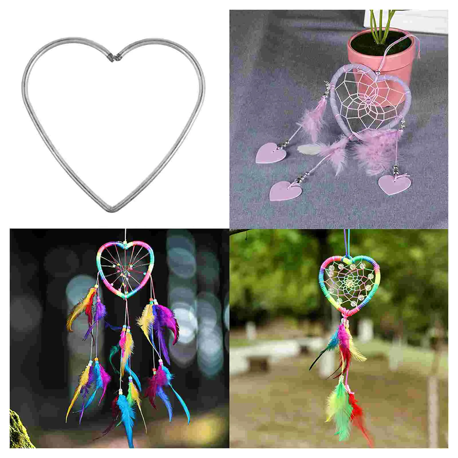 9PCS Simple Dreamcatcher Loving Heart Shape Iron Ring Handmade DIY Accessory for Woman Girl (8cm, 10cm, 12cm, Each 3PCS)