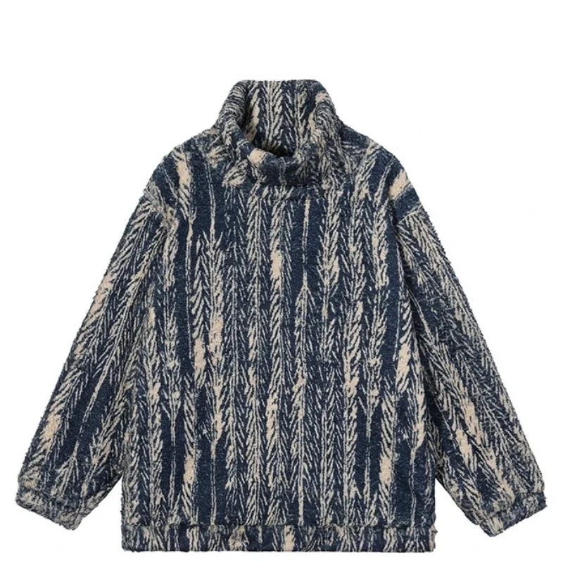 LIBIELIY Cashmere High Collar Pullover Sweater Fleece Line Feather Printing For Men And Women
